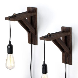 J JACKCUBE DESIGN Set of 2 Wall Mount Solid Rustic Wood Bracket Shelf for Hanging Sconce Pendant Lighting Fixture Lamps - MK1004A