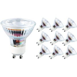 greenandco® CRI90+ LED spot replaces 60 Watt GU10 halogen spot, 7W 510 Lumen 3000K warm white SMD LED spot 36° 230V AC glass with protection glass, not dimmable, flicker free.