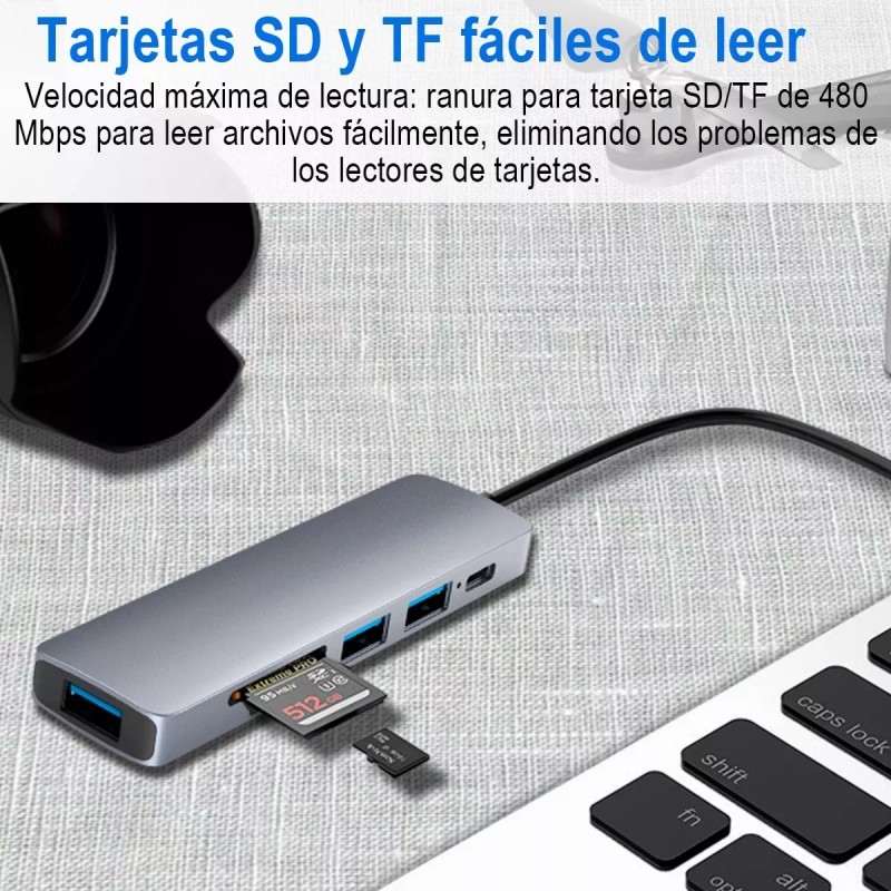 Gomia Usb3.0 Hub 6 En 1 Lector De Tarjetas Sd/tf