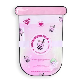 I Heart Revolution Bubble Tea Strawberry Milk Bubble Sheet Mask, Calms & Hydrates Skin With Matcha & Green Tea Extract, Vegan & Cruelty-Free, Strawberry Pink