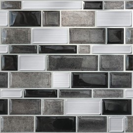 Main Street Creations 4-Sheet Kitchen Backsplash Tiles Peel and Stick. Renter Friendly Backsplash in Silver and Black Mosaic. Self Stick Wall Tiles for Your Home and Art Projects