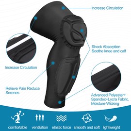 TIAXU TIAXU Padded Knee Calf Pads Compression Leg Sleeve Thigh Protector Gear Shin Brace for Football Basketball Volleyball Soccer Baseball for Adult (1 Pair)