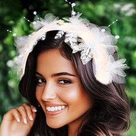 Handcess Glowing Flower Headband Bridal Wedding LED Flower Hair Band Luminous Costume Beaded Headband Party Rave Hair Accessories for Women