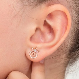 Unicorns Gifts for Girls, Rose Gold Plated Sterling Silver Post CZ Letter T Initial Stud Earrings for Little Girls Kids Unicorn Stud Earrings for Girls Jewelry Gifts for Girls Toddler