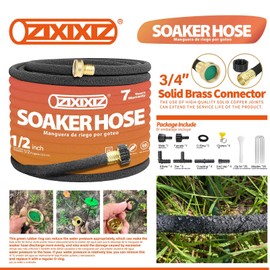 Zixixiz 100FT Heavy-Duty 1/2 Inch Soaker Hose with 3/4 Inch Solid Brass Connector - Leakproof Garden Watering System for Gardens, Lawns, Flower & Vegetable Beds