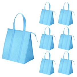 PATIKIL 6 Pack Insulated Reusable Grocery Bags 13"x10"x15" Insulated Take Out Bags Non-Woven Thermal Insulation Food Bags with Zippered Cooler Bag for Outdoor Picnic, Blue