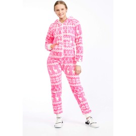 Crazy Age Teddy fleece teddy fur jumpsuit fluffy and cuddly soft warm onesie full body suit warm (Lacy) - Pink(2910), size: s