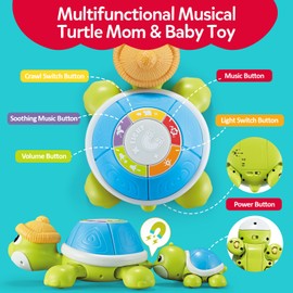 Baby Toys 6-12 Months,Miusical Turtle Toy Set with Mama and Baby Tummy Time Toys,Crawling Moving Infant Toys with Light & Sound,Christmas Birthday Gifts for Boy Girl 7 8 9 10 11 Month 0-1 Year Old