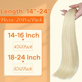 Full Shine Injected Tape in Human Hair Extensions Color 60 Blonde Injection Machine Remy Tape in Extensions 24 Inch Seamless Real Human Hair for Wedding 50 Grams 20Pcs