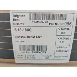 Brighton 200 PC LOT 5/16-18x6 A307  HEX TAP BOLT  5/16 x 18 x 6 Bolt
