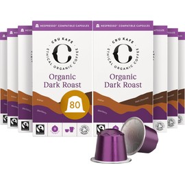 Cru Kafe Organic Bold Dark Roast Arabica Espresso Single-Serve Organic Arabica Coffee Pods (80 Pods) Compatible with Nespresso Original Line