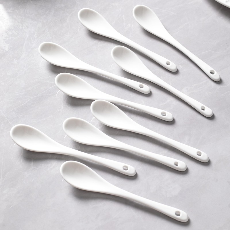 MIUFA 6PCS Porcelain White Coffee Spoons Espresso Tea Sauce and