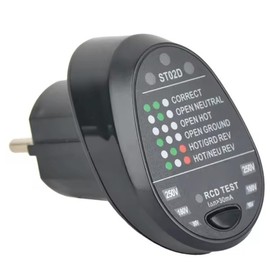 Socket Tester, Cable Assignment Test, FI Circuit Breaker Test, from 90-250 V, Robust Construction