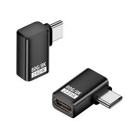 QIANRENON 80Gbps USB C Schnelles Laden Daten 90° Winkel Anschluss USB4 2.0 Typ C Stecker auf Buchse Volle Funktion Rechter Winkel Adapter PD 240W 8K Al Gehäuse, für Tablet Phone,Seite Biegen,2Pcs