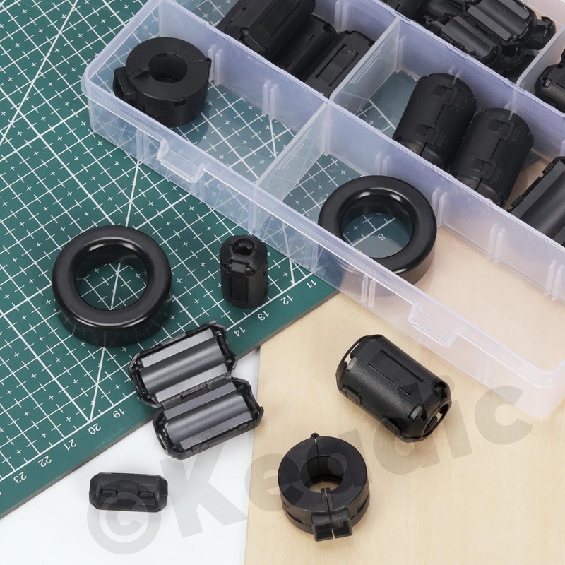 Keadic 32Pcs Clip-on Ferrite Ring Core RFI EMI Noise Suppressor