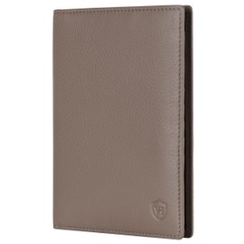 VON HEESEN Passport Holder Leather with RFID Protection for Men and Women, taupe, Portrait
