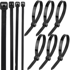 fogman Durable Outdoor Cable Ties with Choice of Thickness 3.9 - 11.8 inches (100 - 300 mm), Set of 100 (7.9 x 0.3 inches (200 x 7.6 mm), Black)