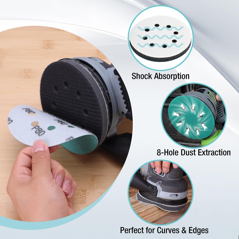 WORKPRO 5 Inch Orbital Sander Interface Pads and Sanding Discs,