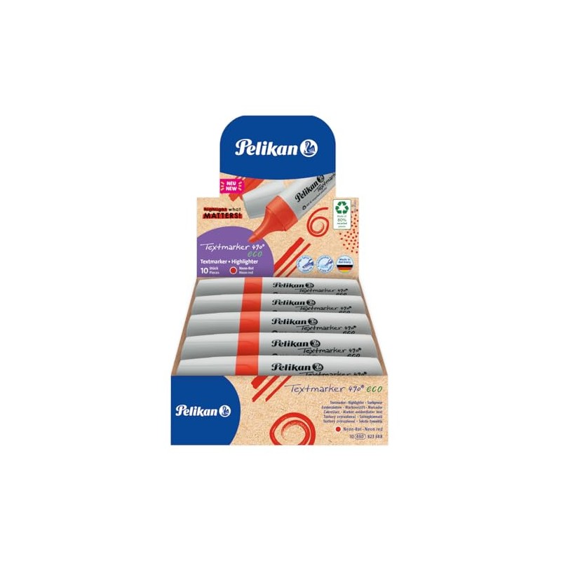 Pelikan Highlighters 490 eco Neon Red Pack of 10 in