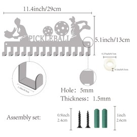 CREATCABIN Pickleball Medal Hanger Display Medals Holder Rack Black Metal Iron Small Shelf Hanger Organizer Medal Stand Frame Wall Mounted with 20 Hooks for Award Ribbon Silvery 11.4x5Inch