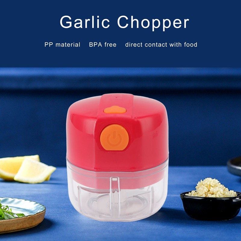 Garlic Chopper USB Charging Portable Red Double Blade 360 Degrees