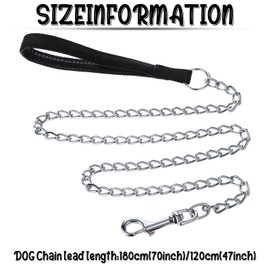 Xindojuz 1 PCS Metal Chain Dog Leash, Large Chew Proof Dog Leash for Yard Heavy Duty with Soft Handle for Large & Medium Size Pets Walking, Training and Traveling (4 ft. x 3.0 mm Black)