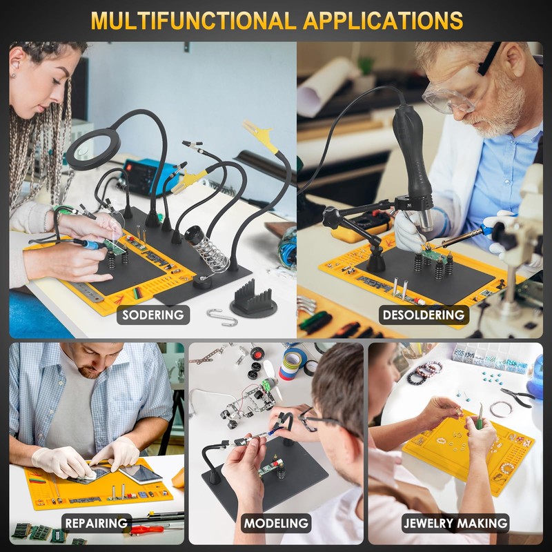 Helping Hands Soldering Station with Heavy-Duty Steel Base, Non-Slip Silicone