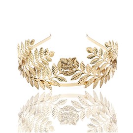 Deniferymakeup Vintage Baroque Wedding Olive Branch Crown and Tiara Bridal Princess Queen Crown for Bride and Bridesmaid (Gold)