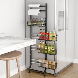 BUKFEN 6-Tier Slim Corner Shelf, Spice Rack Next to Fridge Slim, Narrow Storage Cabinet Organizer for Kitchen, Bathroom, Laundry Room