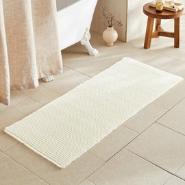 TYUU White Long Bathroom Rugs, Waffle Runner Rug Bathroom Non Slip Washable Super Absorbent Quick Dry Boho Farmhouse Bathroom Decor, 60"x24" White