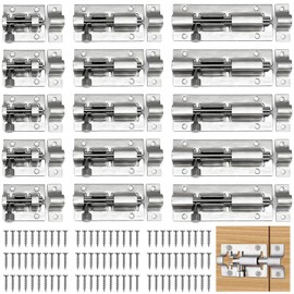 NINGYER 15 Pieces Door Bolt Stainless Steel Deadbolt Lock with 90 Screws Door Bolt Sliding Lock for Garden Gate Bathroom Sheds Windows (3 Sizes)