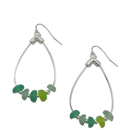 Rosemarie & Jubalee Women's Stunning Natural Sea Glass And Ocean Themed Charms Jewelry Gift Giving Pieces (Green Glass Silver Tone Hoop Earrings, 2.25")