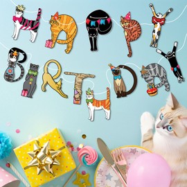 Cat-Themed "Happy Birthday" Banner - Colorful and Fun Party Decoration for Cat Lovers (Cat Happy Birthday Garland)