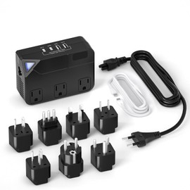 Universal 100V-220V Travel Converter, 250W Travel Voltage Converter for curlers, straighteners, Chargers, Power Plugs with 4 USB Charging Ports and 3 AC Plugs Including A, C, D, G, I, L ，E/F Type