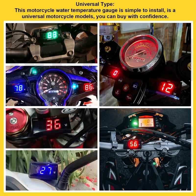 Motorcycle Water Temperature Gauge Ultra Thin LCD Display ABS Housing