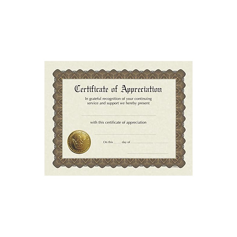 Great Papers! Ready-to-Use Certificates, Appreciation, 11 X 8.5, Ivory/Brown/Gold Colors