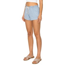 Cali1850 Women's Casual Linen Shorts - Drawstring Smocked Waist Oceanside Lounge Beach Pants with Pockets 06984JLN000_BLU XL