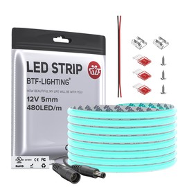 BTF-LIGHTING FCOB - Tira LED COB azul hielo de 5 mm de ancho, súper estrecha, flexible de alta densidad, luz uniforme DC12 V 16.4 pies CRI 90+ cinta LED regulable para decoración de recámara y hogar