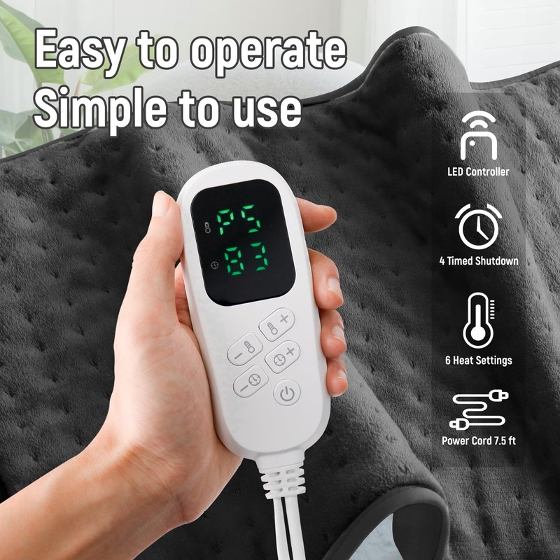 17''x33'' XXL Heating Pad for Neck/Shoulder/Muscle Pain - 6 Heat