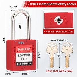 TOKCKYBL Lockout Tagout Locks Set | 10 Red OSHA-Compliant Safety Padlocks with 2 Keys Each | Keyed Different Loto Locks for Electrical, Industrial, & Machinery Lockout Tag Out Kits