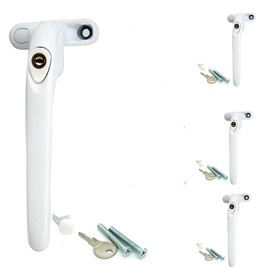 4 Heather UK White Upvc Replacement Window Handles Double Glazing Universal Inline Espag Lockable Childproof PVC Windows Handle Spindle with Universal Key and Fixing Screws Left or Right (4, White)