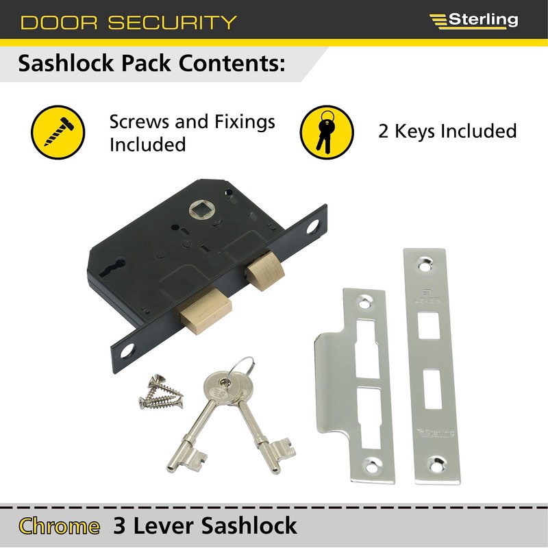 Sterling MLS325N 2.5-inch/65mm 3-Lever Sashlock - Nickel