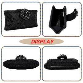 HUANG ZHUANG Elegant Flower Clutch Solid Rhinestone Handbags For Women Evening Bag Party Purse Bridal Prom Bag(black)