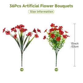 Alupssuc 36 Bundles Artificial Flowers for Outdoors Decoration, UV Resistant Silk Violet with Leaf Grass and Eucalyptus Fake Plants for Outside Indoor Yard Home Patio Porch Decor, Red