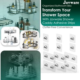 Jovware Adhesive Hooks for Shower Caddy, Bathroom Shelf Adhesive, Adhesive Hooks Shower, Shower Shelf Adhesive Replacement, Shower Caddy Adhesive Replacement Stickers, Shower Adhesive Hooks 12 Pack