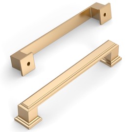 Amerdeco 10 Pack Brushed Brass Cabinet Pulls 5 Inch(128mm) Hole Center Gold Kitchen Cabinet Handles Cabinet Hardware for Bathroom Drawer Pulls ZH001