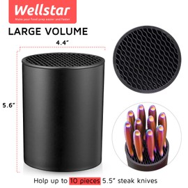 5.5” Steak Knife Block Holder without Knives - Kitchen Steak Knife Storage Block Stand only - Space Saver Large Volume Steak Knives Organizer, Detachable for Easy Cleaning - Black