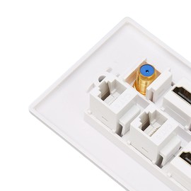 6 Ports TV F Head CAT6 Network AV Wall Plate with HD Multimedia Interface Wall Plate for Home, ABS Material, Easy Snap in Fixing Clips, RJ45 Ethernet Jack, 6 Interfaces