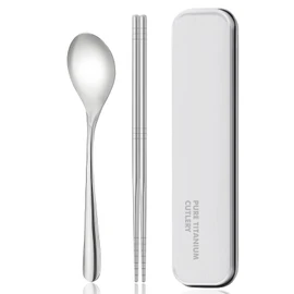Pure Titanium Cutlery Set Chopsticks Fork Spoon Table Knife Portable Reusable Travel Tool Set (2)