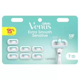 Venus 비너스 엑스트라 스무스 센시티브 민감성 피부용 5중 날 7개 Venus Extra Smooth Sensitive 5-Blade Razor for Sensitive Skin, 7 Pieces [Seven]